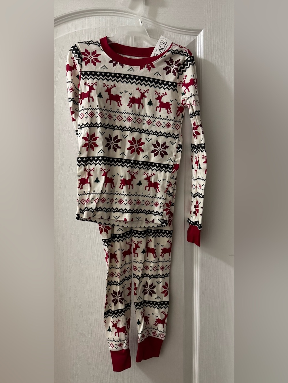 The Children's Place Family Matching Cream & Red Reindeer Fairisle Pajama Set